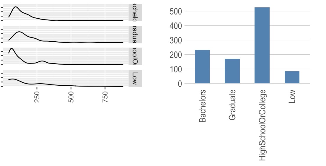 Density distribution and average income for different demographical groups