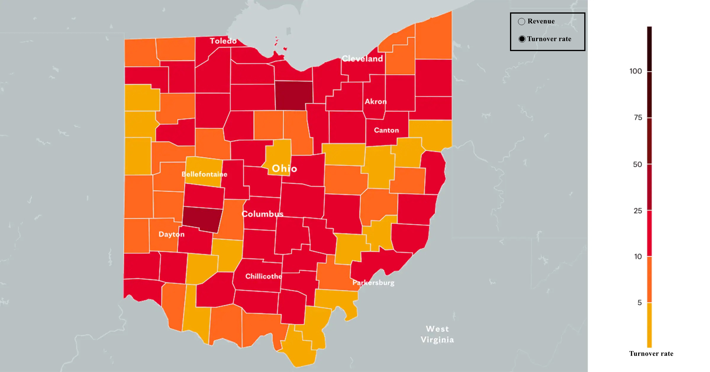 Ohio Turnover/Revenue Heatmap